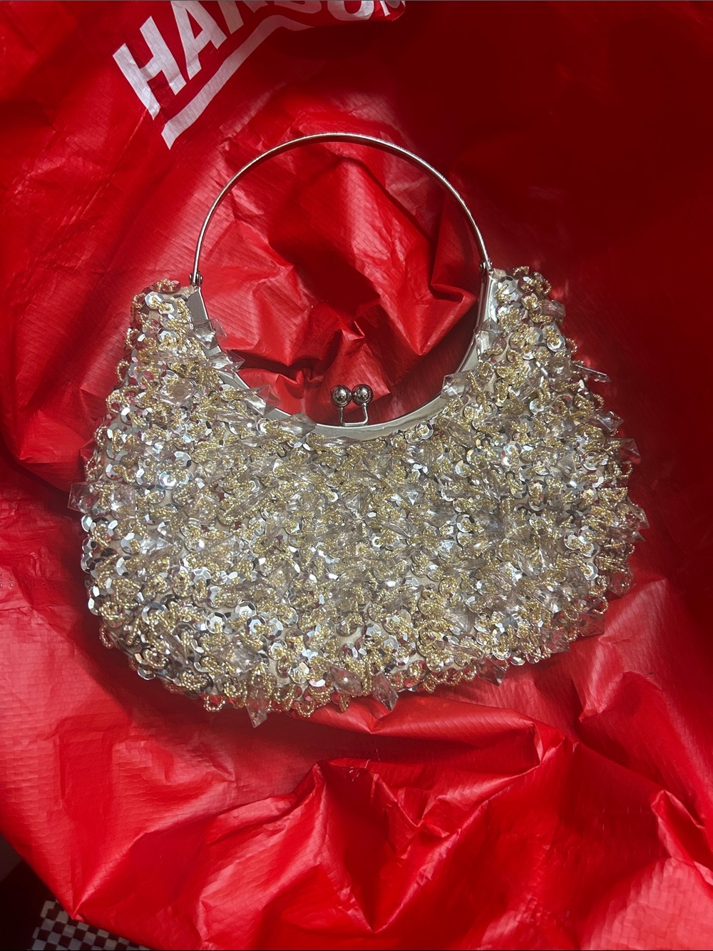 Gold Sequin and Beaded Evening Wristlet